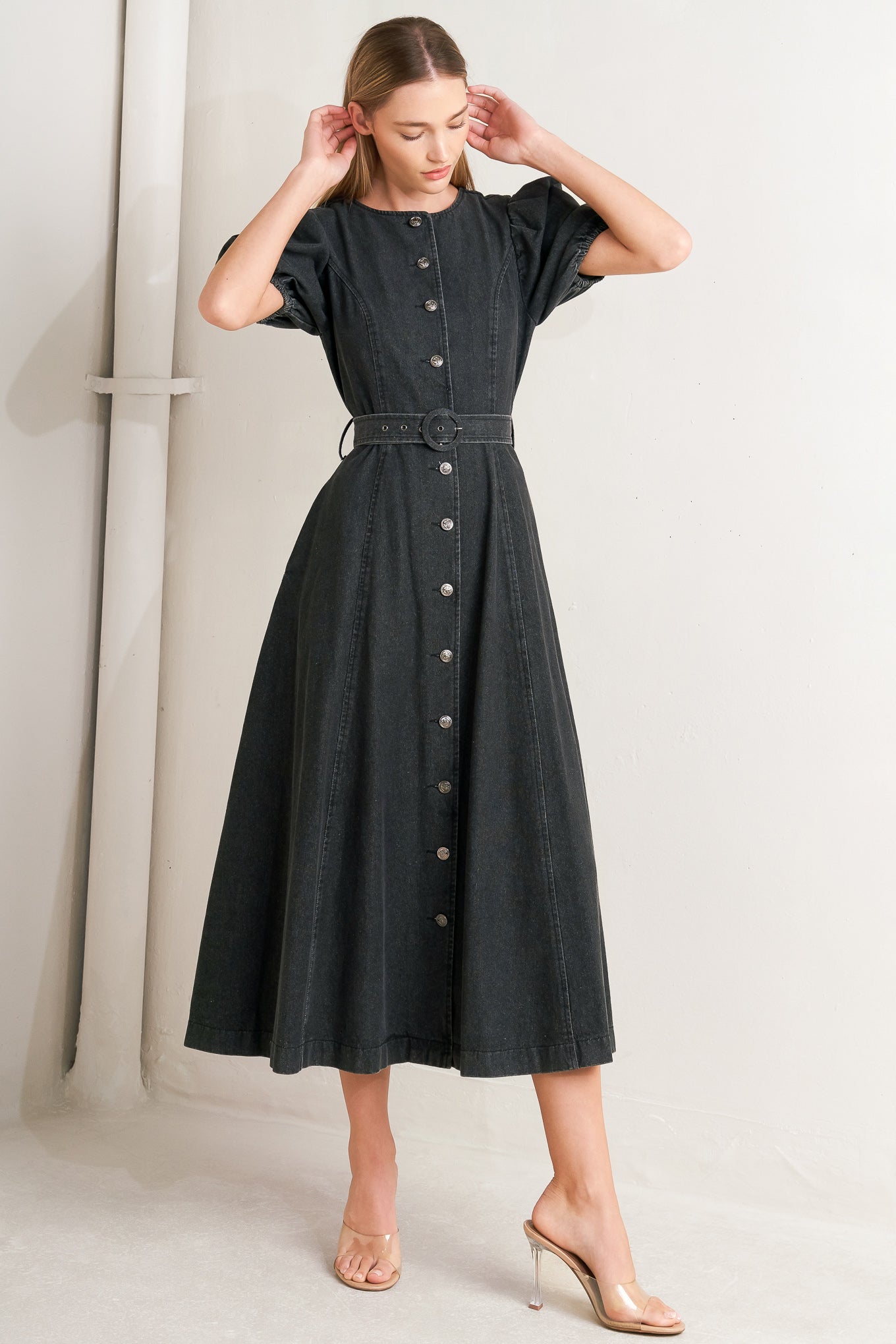 IN MY MIND DENIM MIDI DRESS Flying Tomato